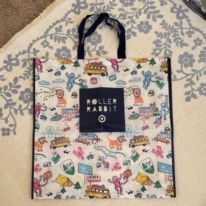 Roller Rabbit Multi-Color Printed Tote with Navy Trim